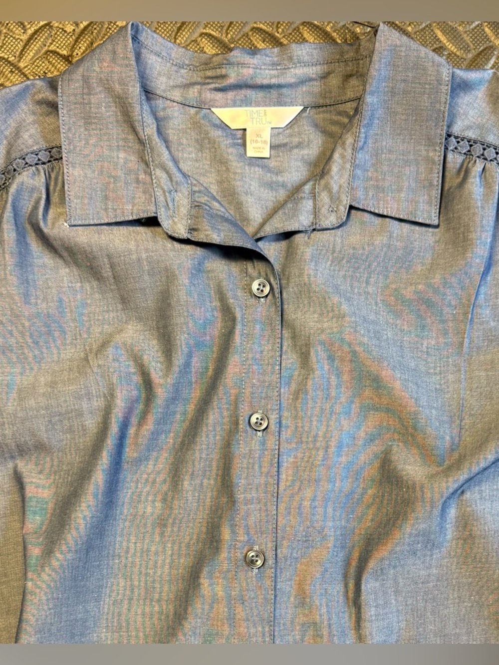 Time and Tru Blue Chambray Tie-Waist Midi Shirt Dress NWOT Size XL - Picture 3 of 9